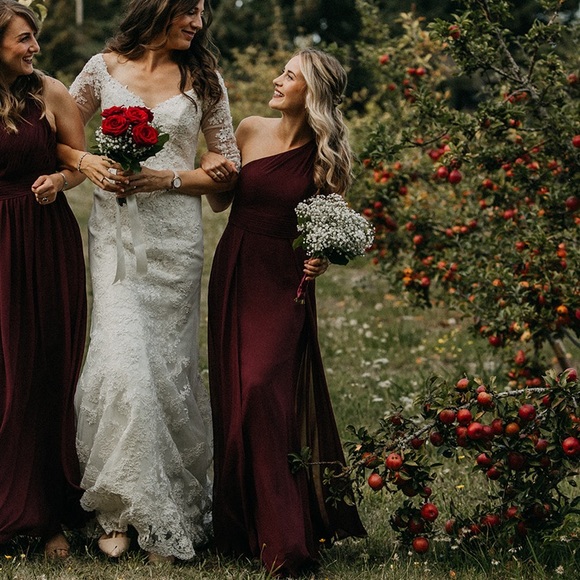 Dress Floor length Burgundy One Shoulder - Picture 3 of 5